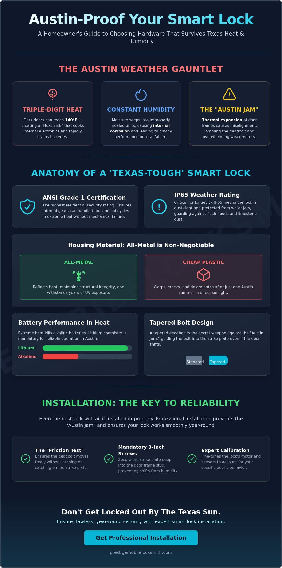 Best Smart Locks for Austin Weather: A 2026 Guide to Heat-Resistant Security infographic