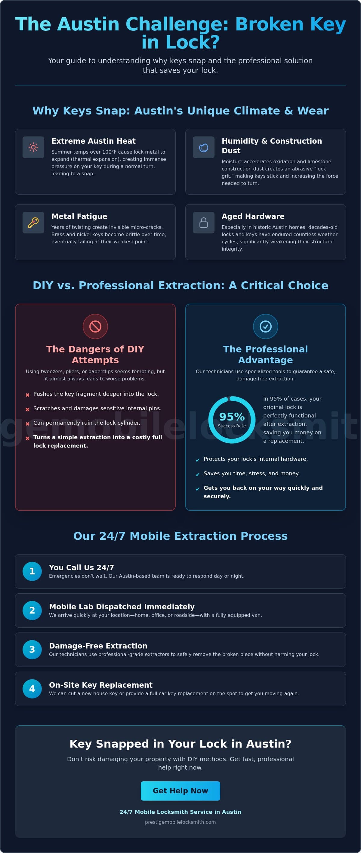 Broken Key Extraction from Lock in Austin: 24/7 Mobile Help infographic