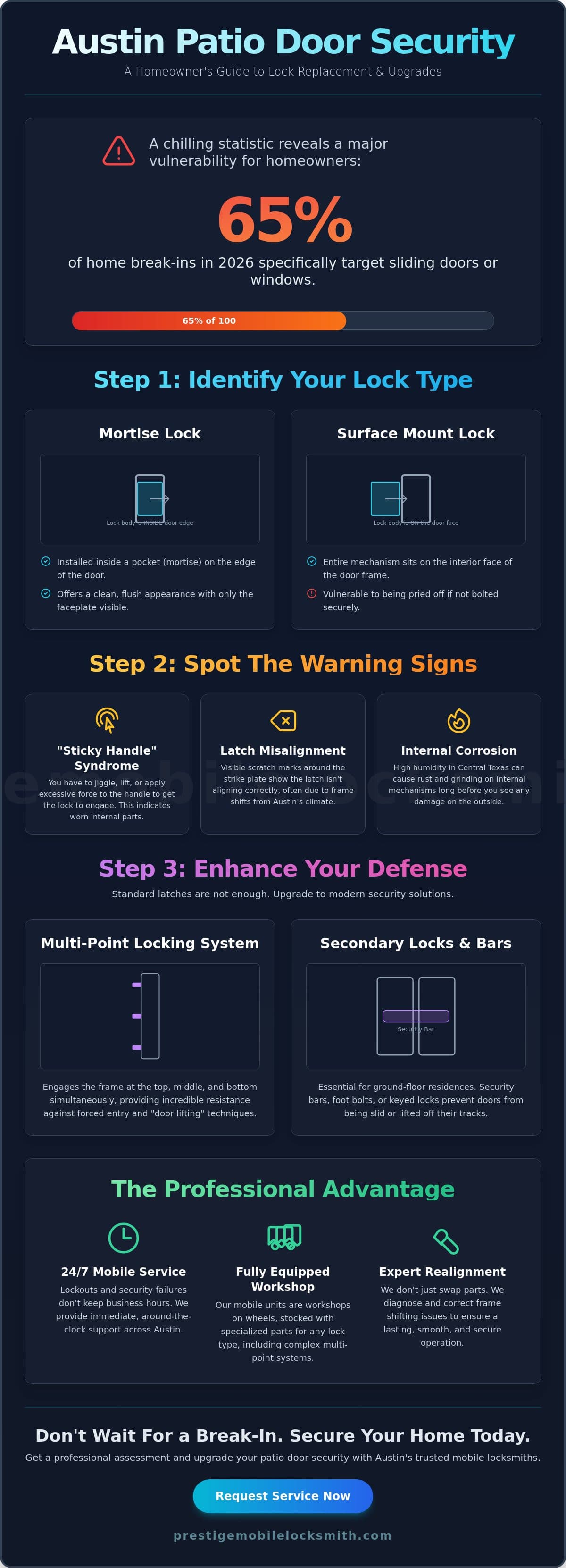 Patio Door Lock Replacement Austin: The 2026 Home Security Guide infographic